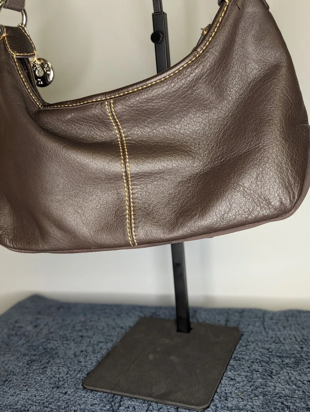 The Sak Brown Leather Slouchy Shoulder Bag with Contrast Stitching